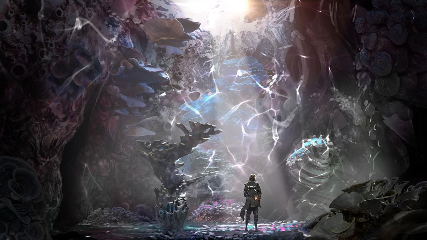 Expedition 33 遊戲畫面 — 主角群站在夜幕降臨的 Lumière 城